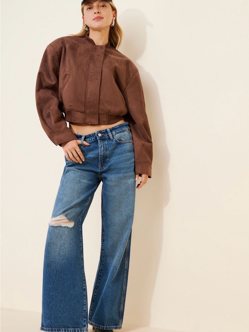Warp + Weft Blue Wide-Leg Distressed Jeans